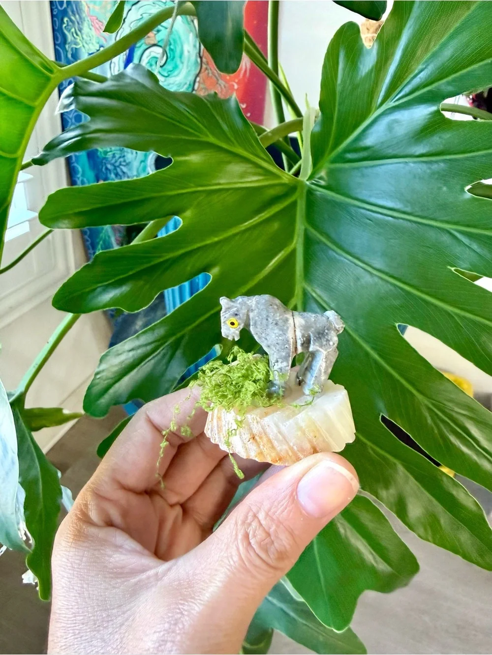 Horse figurine on calcite